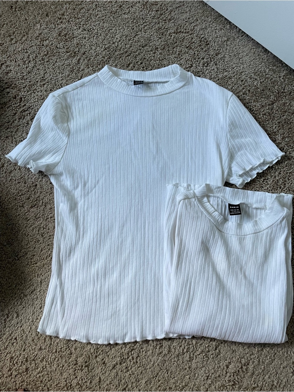 SHEIN White Ribbed Crew Neck Short Sleeve Tee